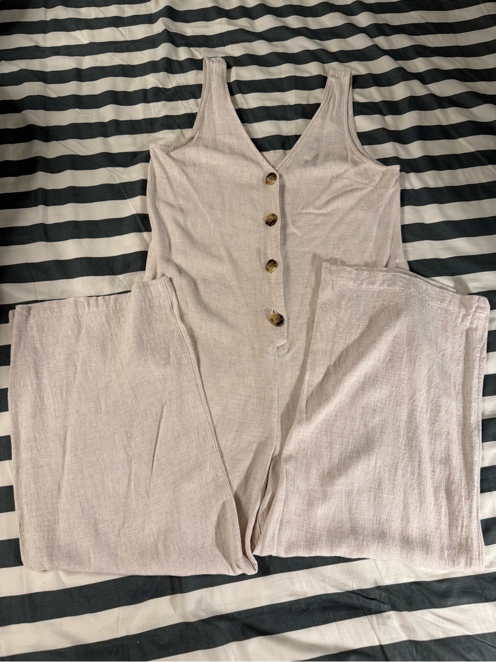 Topshop Button-Up Wide Leg Cotton Jumpsuit -Beige - 8 US/12 UK
